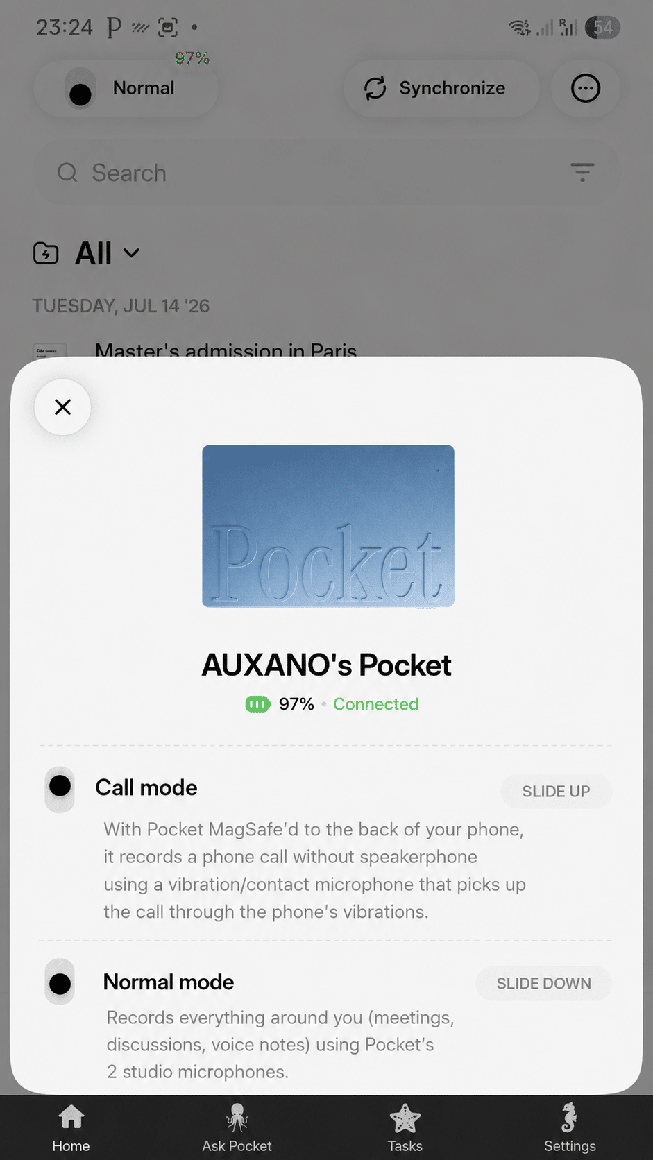 fonctionnement application pocket ai - connexion