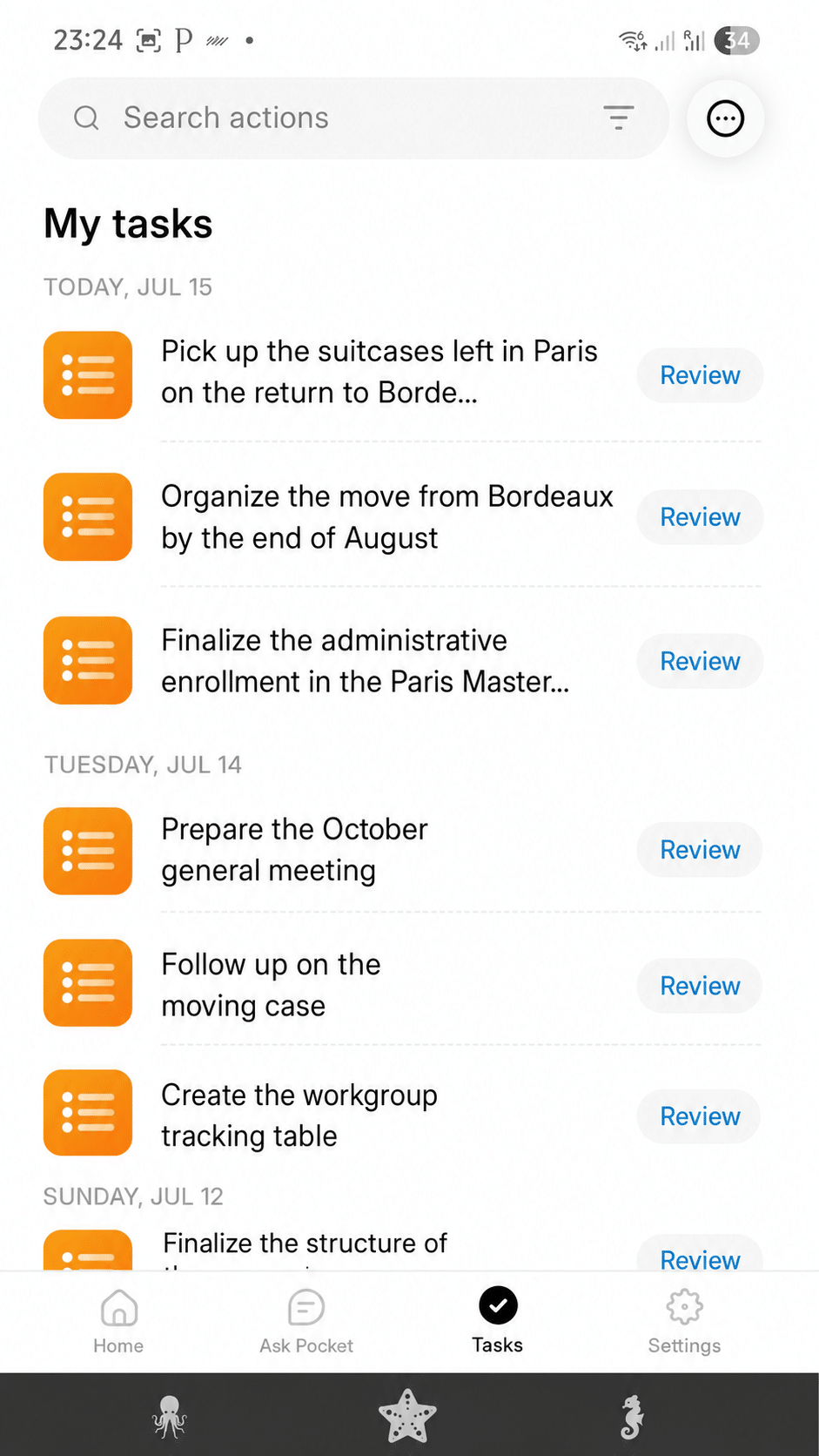 application pocket ai - tâches