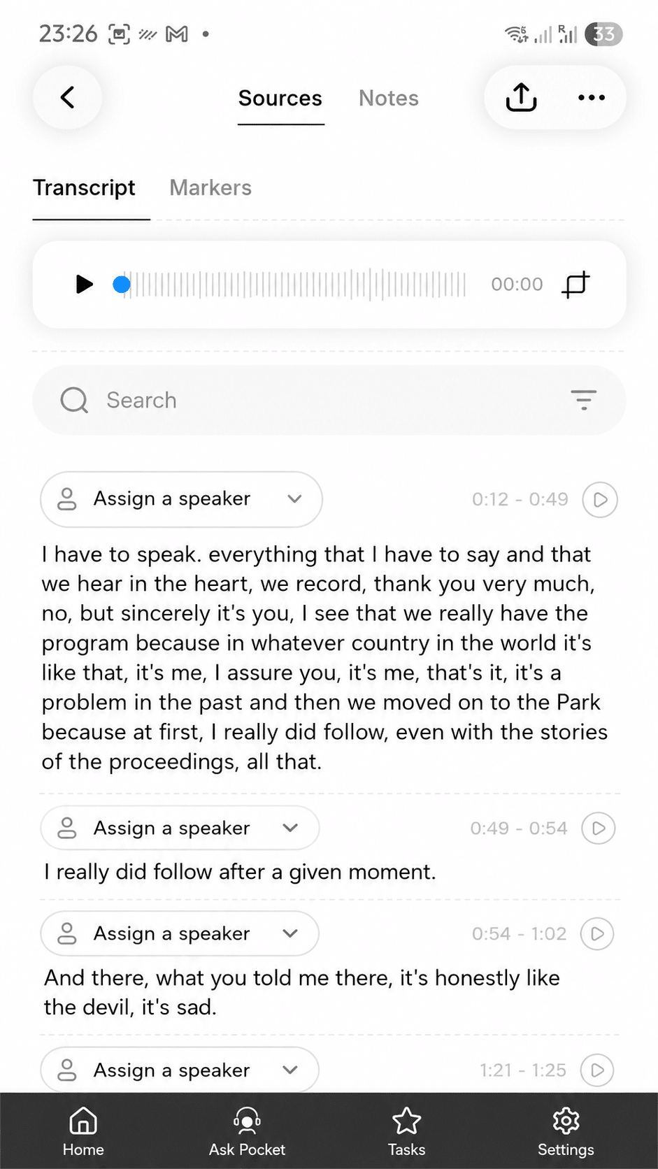 application pocket ai - transcription